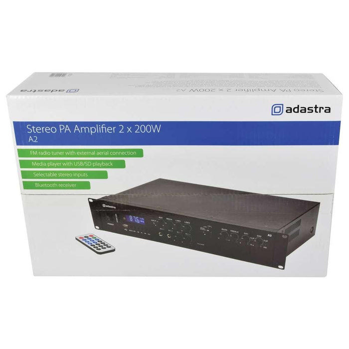 Adastra A2 200W Stereo Amplifier with FM Radio/Bluetooth & Media Player - Tech4